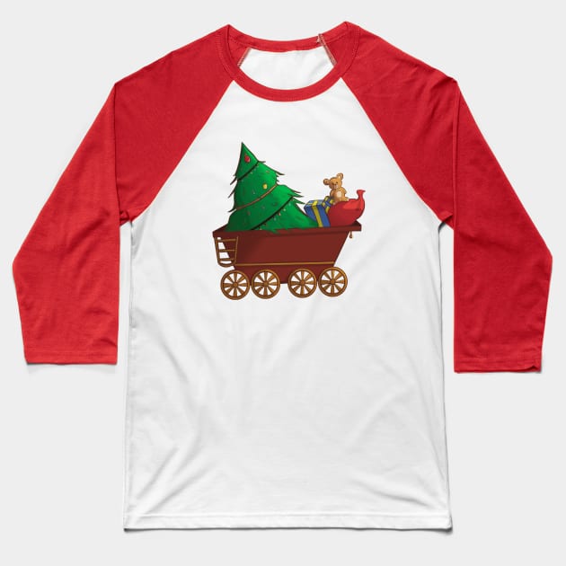 Christmas Tree Wagon Baseball T-Shirt by Pafart